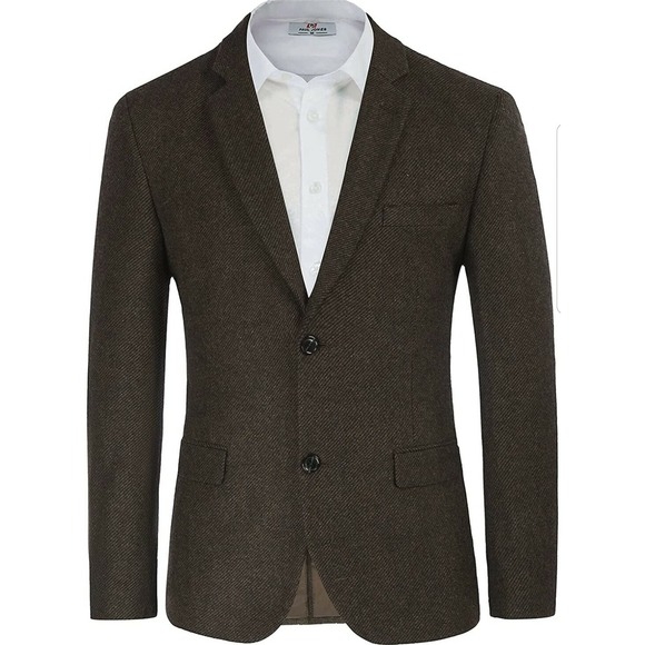Paul Jones Men's Brown Herringbone Tweed Blazer Suit Jacket Size L